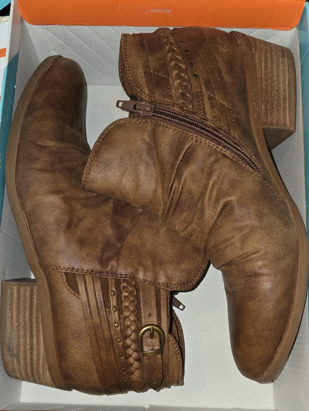 BareTraps 9M Tan Braided Ankle Booties with Buckle